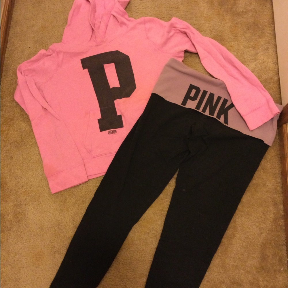 Pink Hoodie and Black Leggings Set